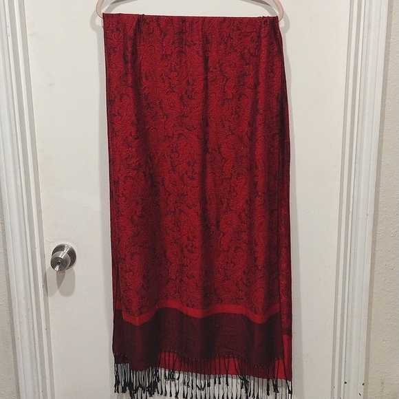 Pashmina Red Paisley Print Silk Blend Scarf Size    27" x 76"-Casual Boho Career - Picture 1 of 7